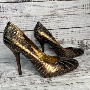Sam‎ Edelman 7.5 Tessa Laser Etched Heel Bronze High Heels 4"